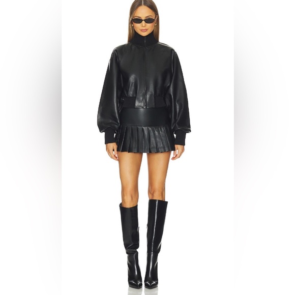 NORMA KAMALI Black Faux Leather Pleated Mini Skirt. Size XS WORN ONCE - Picture 6 of 14